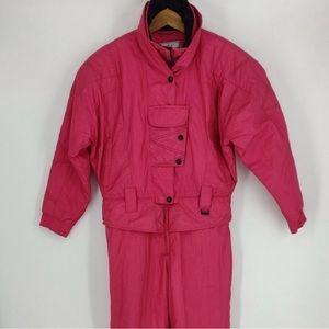 Vintage Ossi Skiwear Pink One-Piece Lined & Insulated Nylon Snowsuit Ski Suit